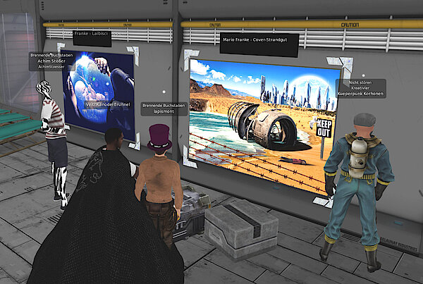 Achims Avatar auf der Strandgut-Lesung in Second Life im April 2024