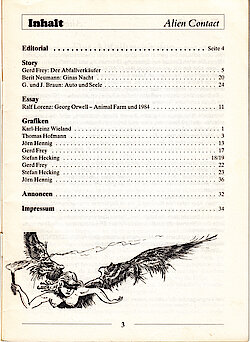 Inhaltsverzeichnis von Alien Contact 1 aus dem Jahr 1990 mit einer Grafik von Thomas