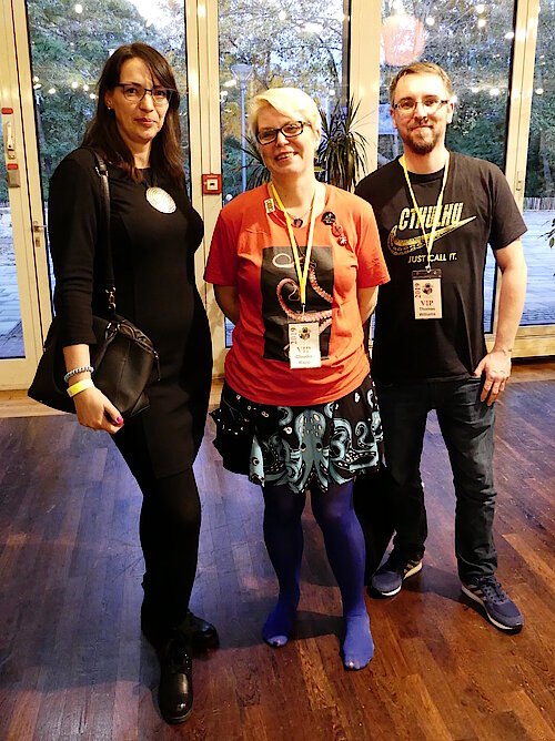 Jana Oltersdorf, Claudia Rapp und Thomas Williams auf dem BuCon 2019